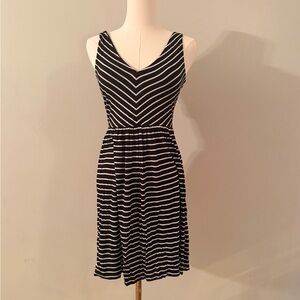 LOFT Black and White Chevron Midi Dress